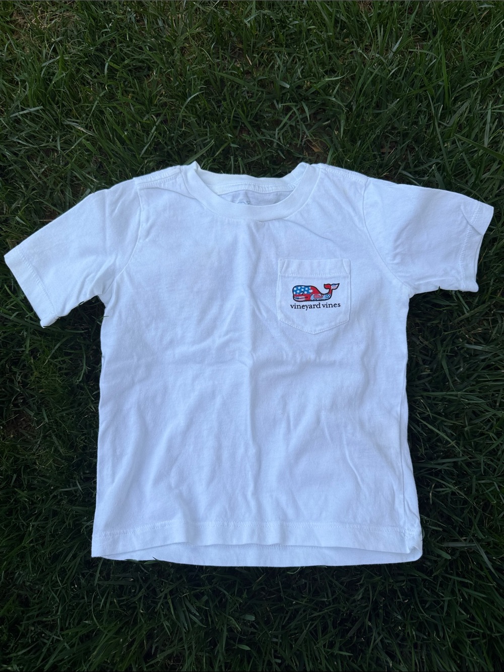 Vineyard Vines Kids White Pocket Tee with American Whale